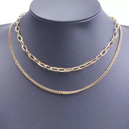 Choker Punk Cuban Link Chain Necklace Stainless Steel Necklaces For Women Men Double Layer Neck Choker