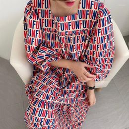 Casual Dresses Woman Dress 2022 Korean Fashion Retro Round Neck Full Screen Letter Print Design Loose Hem Ruffled Lantern Sleeve