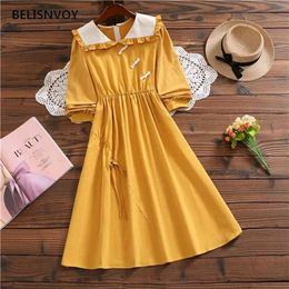 Long Sleeve Dress Patchwork Square Collar Leisure A line Loose Sweet Students Korean Style Fashion Streetwear Ulzzang 210520