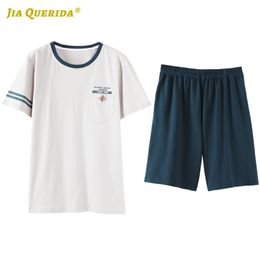 New Man Clothes Sleepwear Summer Pajamas Set Solid 100 Cotton Short Sleeve Short Pants Pyjamas Set White Fashion Casual Style LJ201112