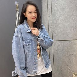 Women's Jackets Letter Sequins Patchwork Jacket Spring Autumn Women Short Coat Long Sleeve Casual Jeans OutfitWomen's