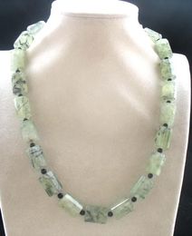 Chains Green Prehnite Faceted Pillar Black Agate Necklace 19inch Wholesale Beads Nature FPPJ Woman 2022Chains