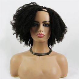 mongolian kinky curly u part wig Canada - Short Style Afro Kinky Curly Mongolian Human Hair U Part Wigs 200% Density Machine Made 8-26inch For Black Women255D