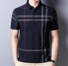 2022 summer men's short-sleeved t-shirt lapel loose men's clothing young and middle-aged plaid foreign trade polo shirt casual top