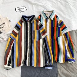 Privathinker Japanese Colourful Striped Men Shirt New Spring Man Basic Long Sleeve Blouse 2020 Korean Male Casual Shirts LJ200925