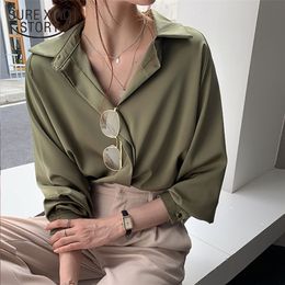 Vestiti coreani della primavera Camicia allentata taglie forti Autunno Camicette moda donna Camicetta a maniche lunghe solida Semplice OL Blusa femminile 210226