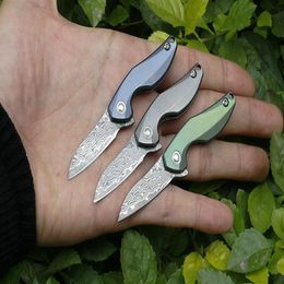 steel knife necklace Canada - 3 Handles Colors MIni Small Flipper Folding Knife VG10 Damascus Steel Blade TC4 Titanium Alloy Handle EDC Necklace Chain Knives297O