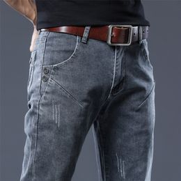 new trend brand men s slim jeans fashion business classic style men s fashion brand casual slim elastic feet trousers 210330
