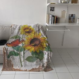 Blankets Bedroom Warm Sunflower Butterfly Retro Sofa Throw Childrens Baby Soft Aeroplane Portable Blanket