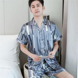 PAJ Men Satin Silk Pyjamas Sets stripe man pyjama short men sleepwear summer pj set Male Pyjama suit hombre LJ201112