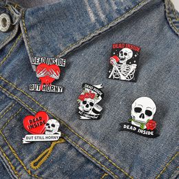 Punk Skeleton Enamel Pin Brooch Gothic Clothes Dead Inside Lapel Flower Skull Custom Jewellery Backpack Hat Badges Friends Gift