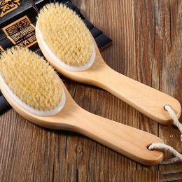 100% Natural Boar Bristle Body Brush with Contoured Wooden Handle Exfoliates Dry Skin Bath Cleaning Brush