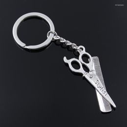 Keychains Comb Scissors Keychain Fashion Men 30mm DIY Metal Holder Chain 24x53mm Silver Color Pendant Gift For 2022 Miri22