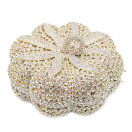 Evening Bags High Quality White Rhinestone Crystal Clutch Bag Glitter Purse Cushaw Shape Ladies Gold Metal Diamond Chain HandbagsEvening