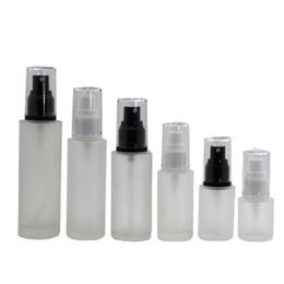 Empty Frost Glass Refillable Bottle Black White Spray Pump Clear Cover Cosmetic Packaging Skincare Perfume Vials Container 20ml 30ml 40ml 50ml 60ml 80ml