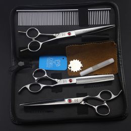 JOEWELL 3pcs/set hair cutting scissors 7.0 inch silver 6CR stainless steel 62HRC scissors with Ruby on handle