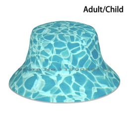 Berets Dancing Light Bucket Hat Sun Cap Water Swimming Pool Blue Turquoise Square Summer Reflections Minimalist Abstract