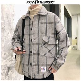 Privathinker Korean Men Plaid Jackets 2020 New Man Casual Loose Coats Streetwear Man Woollen Jackets 3XL Male Clothes T200502