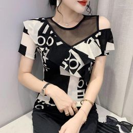 Women's T-Shirt Summer Women Tops Shirt Fashion Printed Short Sleeve Off The Shoulder Ruffles Clothes Woman ClothingWomen's