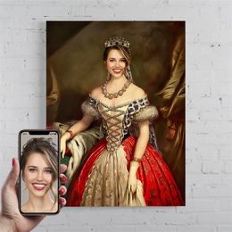 Customised Portrait Canvas Painting Poster Regal Queen Royal Woman General Girlfriend Mother Unique Gift Home Decoration Art 220614