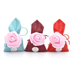 4.72x8.26 Inch Mixed Colour 3D Rose Burlap Favour Gift Bags Small Gift Bags Linen Jewellery Pouches with Drawstring for Gifts and Wedding Party Gift Bag MJ0445