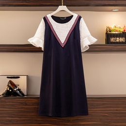 Plus Size Dresses Womens Loose T-shirt Dress Blouses Blusas L-4XL XXXL 3XL XXXXL Patchwork Slim Casual Birthday For 100KG Woman