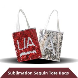 Sublimation Sequin Tote Bags Sublimation Canvas Bags Magic Handbags Totes Reusable Grocery Bags for DIY Crafting and Decorating