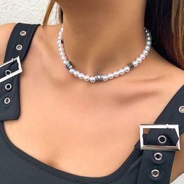 2022 new Fashion Punk Imitation Pearls Chain Choker For Women Stainless Steel Butterfly Bead Necklace Summer Charm Party Jewellery