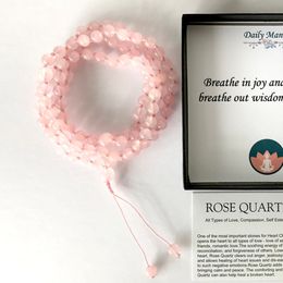 MG1483 Strand Rose Quartz 108 Mala Knoteed Necklace Womens 6 mm Pink Crystals Yoga Bracelet Meditation Buddhist Jewellery