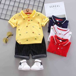 Summer Baby Short Sleeve Polo Shirt + Shorts Cartoon Car Print Clothing Kids Suit Cotton Lapel Boy Suit for 0-3 Years Old G220509