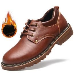 Genuine Leather Men Casual Shoes Winter Plus Velvet Man Footwear Brown Male Boots For Men Designer Shoes Formal Oxford 220318