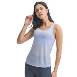 Flat Cross-Strap Tank Tops Yoga Shirt Blouse Fashion Breathable Thin Smock Two-Piece With Removable Chest Pad Sports Bra Running Fitness Clothes Women T-Shirts