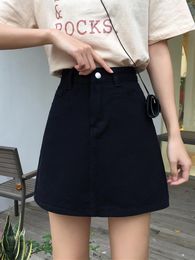 Skirts Denim Button Up High Waist Pencil Women With Pockets Streetwear Bodycon Mini Skirt Y2k Black