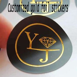 Personalised gold foil stickers Customised company business any size can be made for wedding 100 piecesbatch 220618
