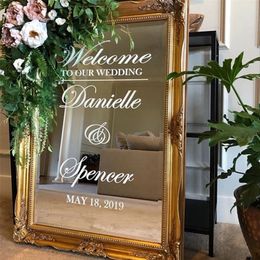 Wedding Welcome Mirror Vinyl Sticker Simple Design Personalised Names Decal Wedding Sign Mirror Decor Custom Wedding Art AZ657 220727