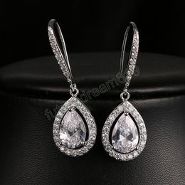 Luxury Sparkling Water Drop Zircon Hook-shaped Earrings For Women Trendy Wedding Bridal Dangle Earrings Jewellery Accessories