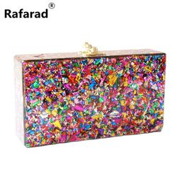 Evening Bags Colorful Color Acrylic Box Clutches Women Messenger Shoulder Day Lady Fashion Glitter Flap Shell Nice BagsEvening