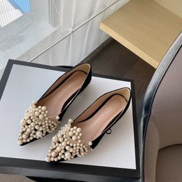 Comemore Trend Pearl Ballet Flat Pumps Floors Shoes Without Heels Loafers Female Dress Ladies Luxury 220613