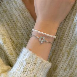 Link Chain Simple And Cute Small Flower Round Bead Bracelet Elegant Temperament Pearl Beaded Exquisite Ladies Jewellery Gift Fawn22