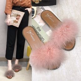 fur Sandals Gladiator Outdoor Indoor flats Shoes Casual Beach Flipflops Slipper women mujer #954 Y200423