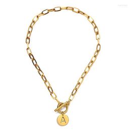 Pendant Necklaces Stainless Steel Letter Initial Alphabet Toggle Necklace For Women Gold Colour Metal A-Z Choker Chain Heal22