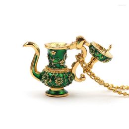 Chains Enamel Teapot Pendant Necklace Long Chain Hand Painted Colourful Fashion Jewellery Bijoux Femme Gifts For WomenChains