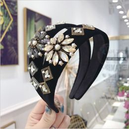 High-end hair accessories women diamond crystal flowers super flash wide side headband fashion girl hair band Headwear
