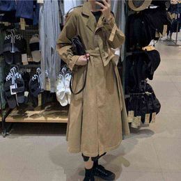 Women's Trench Coats Windbreaker Female 2021 Autumn Casual Chic Loose OL Harbor Wind Long Coat Solid Elegant Women Outwear Spring FY70 T220810