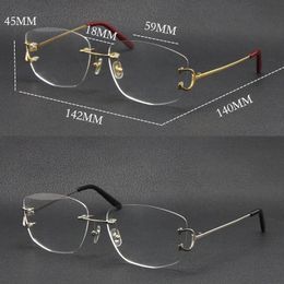 New Metal Rimless Gift Eyewear Fashion Optical Reading Frames Women Eyeglasses Large Square Glasses With Box C Decoration 18K Gold Male and Female Myopic Frame Hot