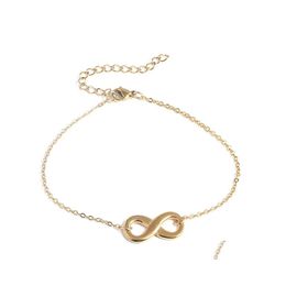 Link Chain Infinity Symbol Stainless Steel Bracelet For Women Simple Adjustable Gold Sier Color Number 8 Charm Party Jewelry Drop D Dh1Ro