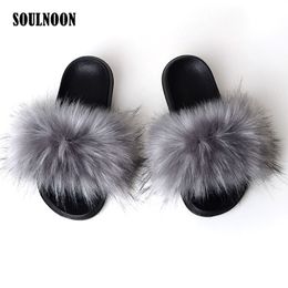 Frauen Pelz Hausschuhe Warme Flauschige Rutschen Faux Pelz Flip-Flops Flache Hause Hausschuhe Pelzigen Rutschen Fuzzy Plüsch Casual Schuhe Frau sandalen 210301