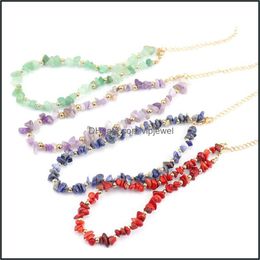 Pendant Necklaces Pendants Jewelry Fashion Natural Gravel Stone Beads Necklace Rose Quartz Green Aventurine Amethyst Choke Dhf5T