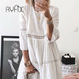 5XL Women Elegant Embroidered Lace Dress White Female Splicing Dress Floral Hollow Out Loose Casual Party Vestidos BG74 220527