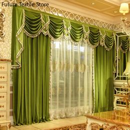 Curtain & Drapes American Curtains For Living Room Bedroom Neoclassical Flannel EuropeanCurtain Head Green Finished Product CustomizationCur
